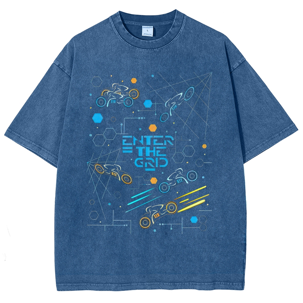 Retro "Enter the Grid" Futuristic Racer Graphic Washed T-Shirt
