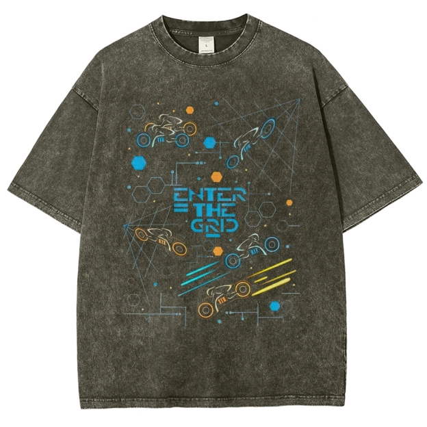 Retro "Enter the Grid" Futuristic Racer Graphic Washed T-Shirt