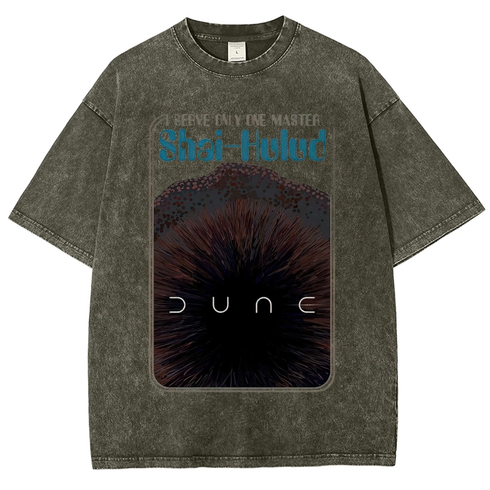Retro "I Serve Only One Master Shai-Hulud" Desert Creature Graphic Washed T-Shirt