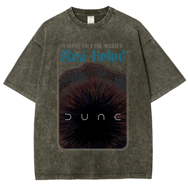 Retro "I Serve Only One Master Shai-Hulud" Desert Creature Graphic Washed T-Shirt