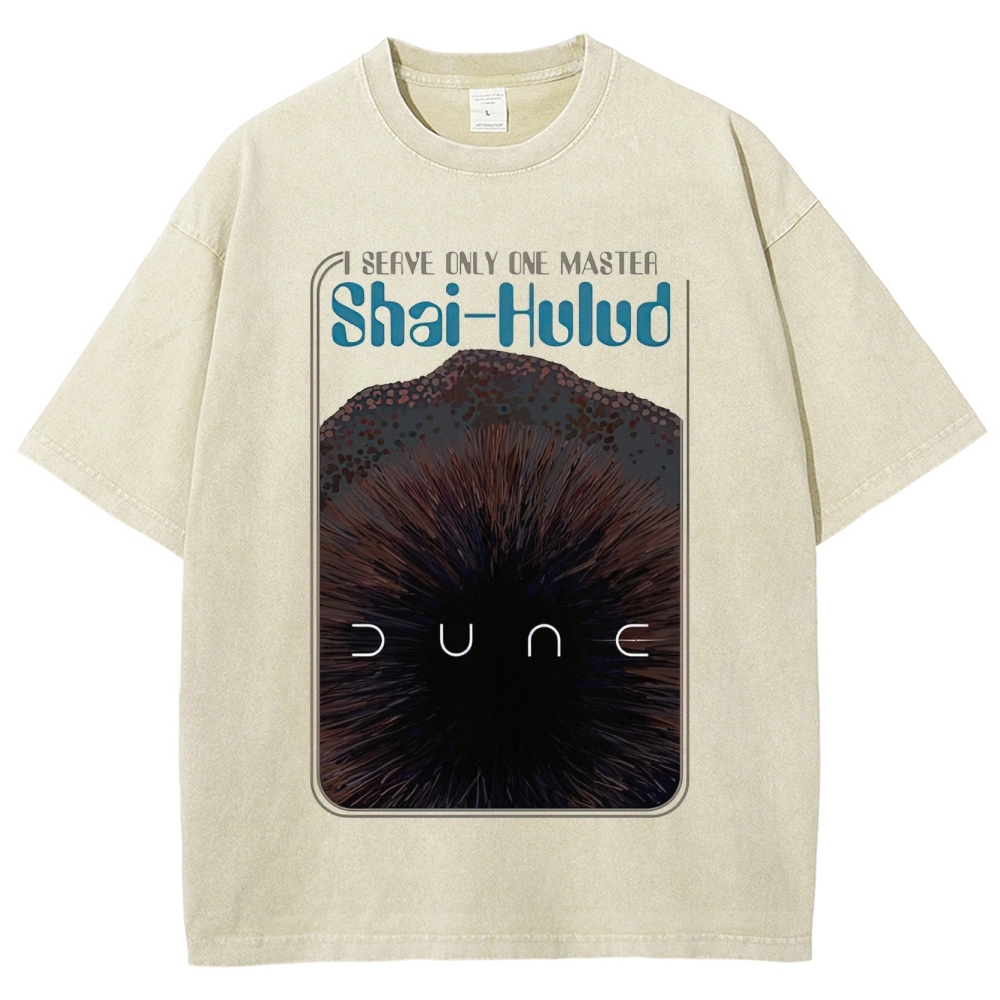 Retro "I Serve Only One Master Shai-Hulud" Desert Creature Graphic Washed T-Shirt