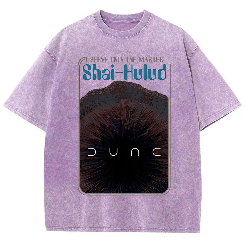 Retro "I Serve Only One Master Shai-Hulud" Desert Creature Graphic Washed T-Shirt