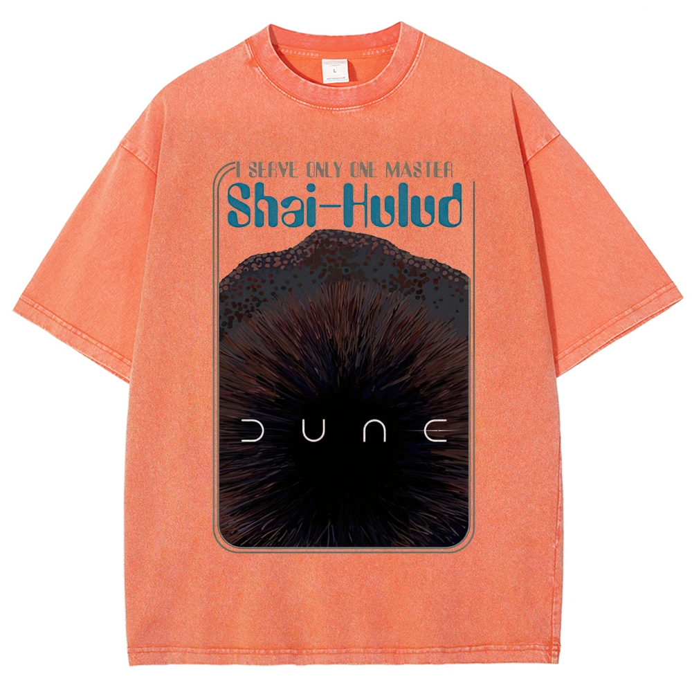 Retro "I Serve Only One Master Shai-Hulud" Desert Creature Graphic Washed T-Shirt