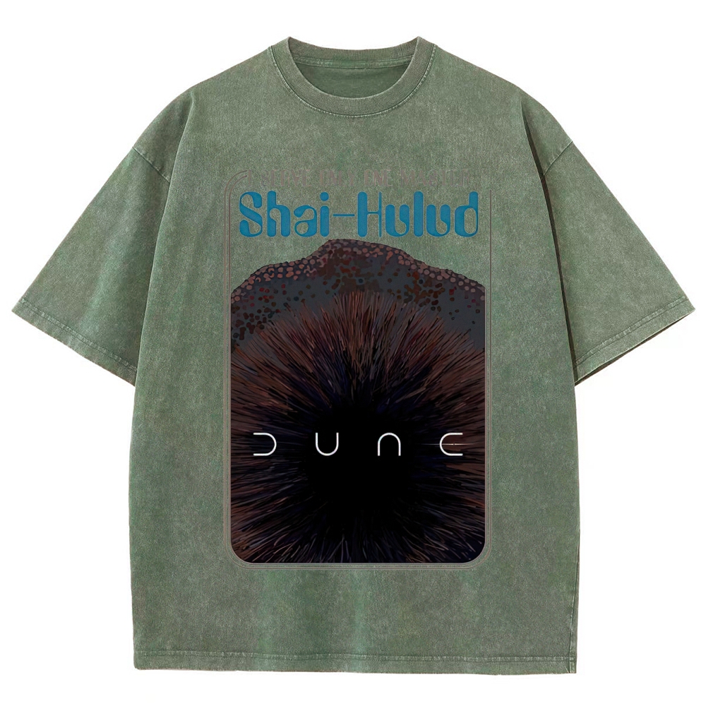 Retro "I Serve Only One Master Shai-Hulud" Desert Creature Graphic Washed T-Shirt