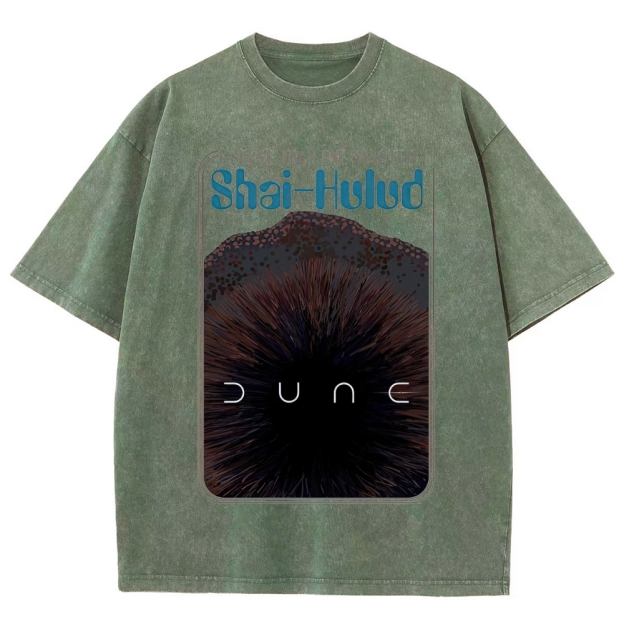 Retro "I Serve Only One Master Shai-Hulud" Desert Creature Graphic Washed T-Shirt