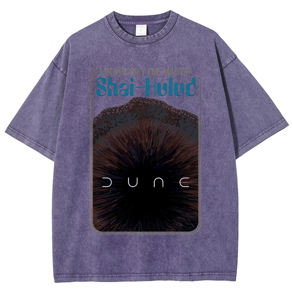 Retro "I Serve Only One Master Shai-Hulud" Desert Creature Graphic Washed T-Shirt