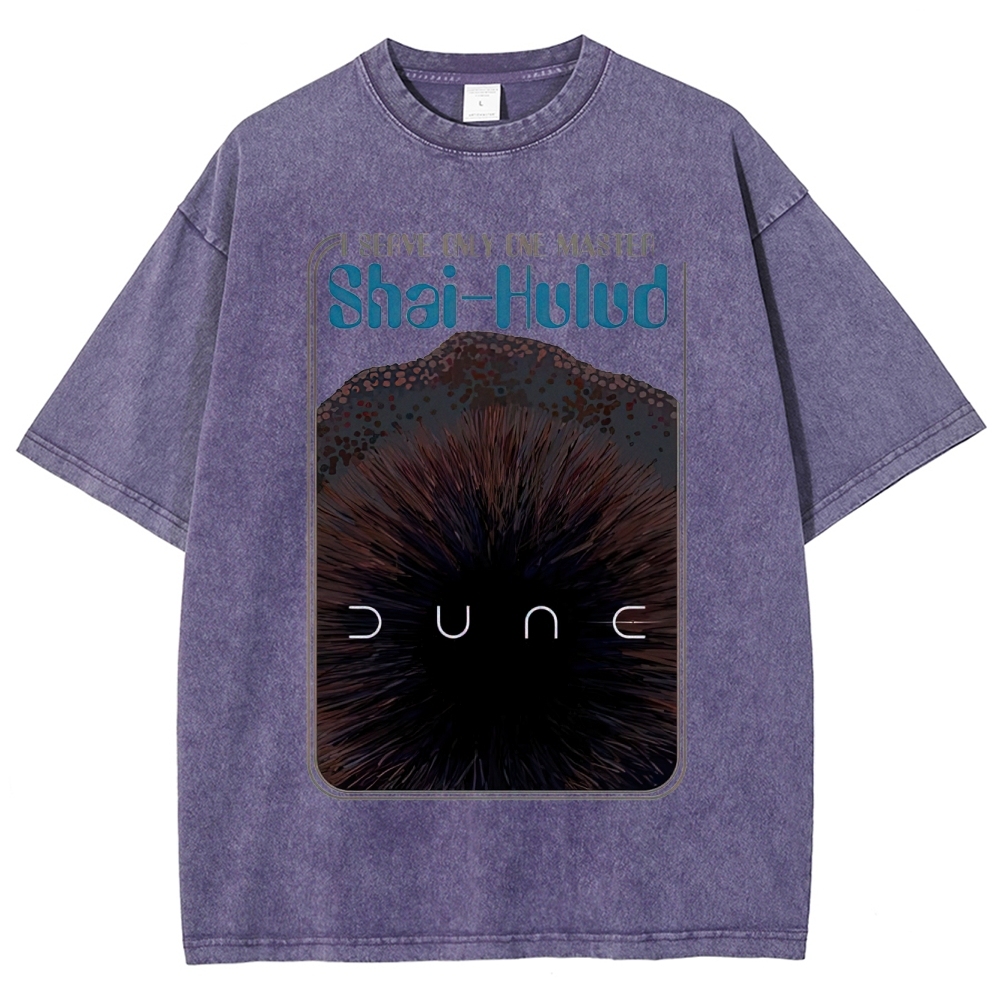 Retro "I Serve Only One Master Shai-Hulud" Desert Creature Graphic Washed T-Shirt