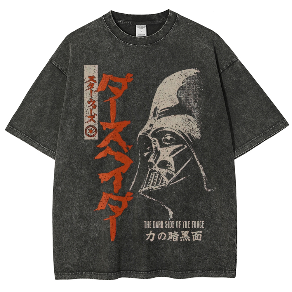 Retro "The Dark Side of the Force" Samurai-Style Graphic Washed T-Shirt