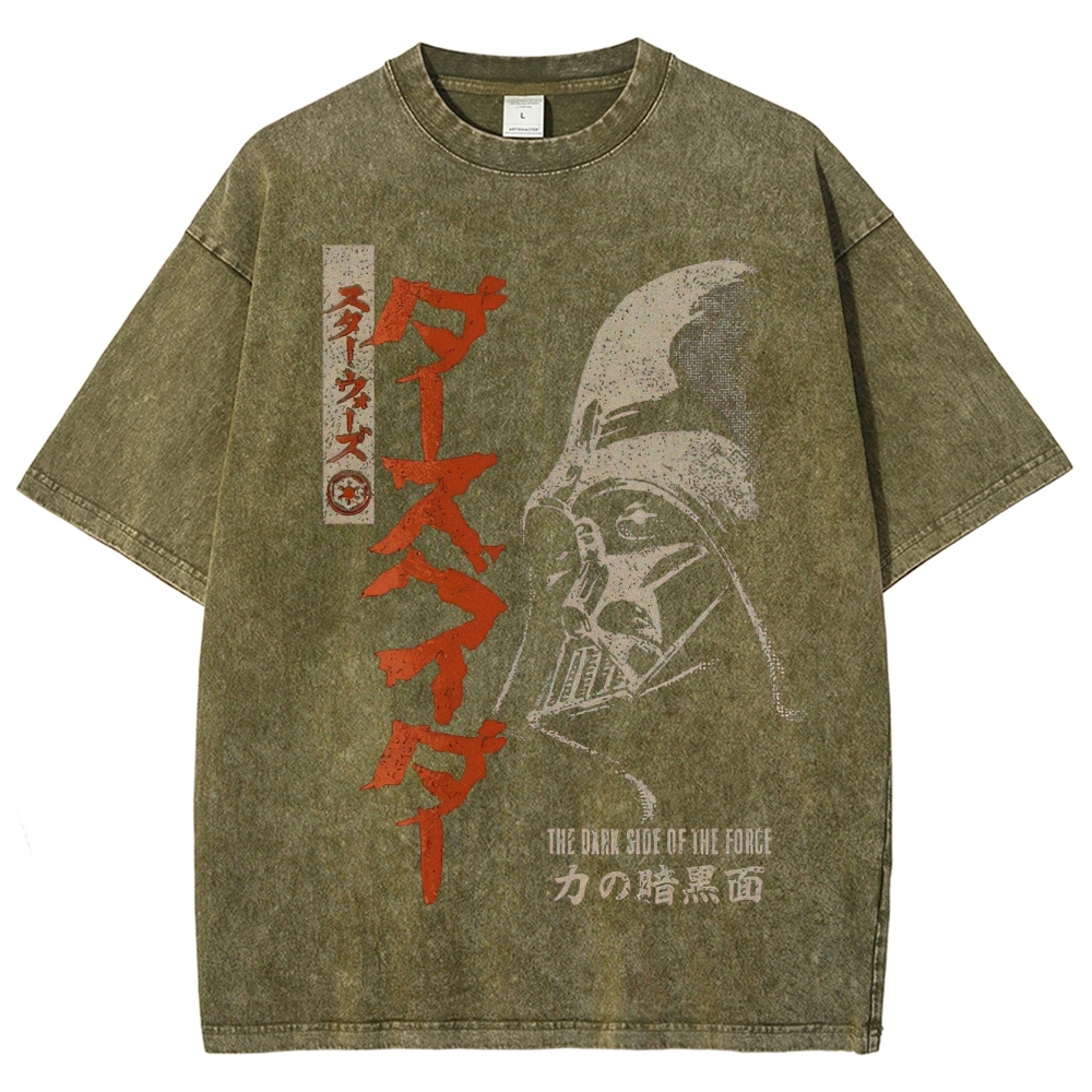 Retro "The Dark Side of the Force" Samurai-Style Graphic Washed T-Shirt