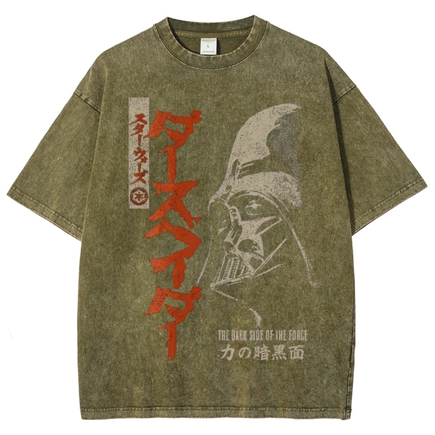 Retro "The Dark Side of the Force" Samurai-Style Graphic Washed T-Shirt