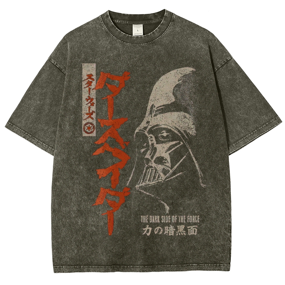 Retro "The Dark Side of the Force" Samurai-Style Graphic Washed T-Shirt