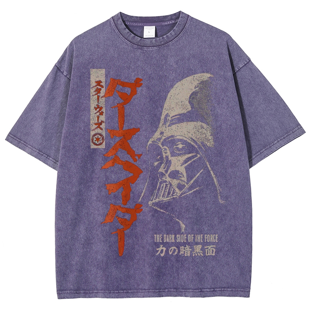 Retro "The Dark Side of the Force" Samurai-Style Graphic Washed T-Shirt