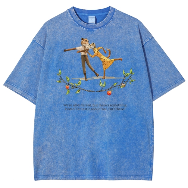Retro "We're All Different" Whimsical Dance & Apple Branch Graphic Washed T-Shirt