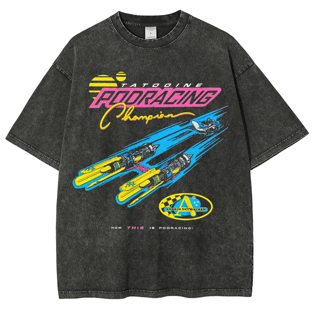 Retro "Tatooine Podracing Champion" Sci-Fi Racing Graphic Washed T-Shirt 