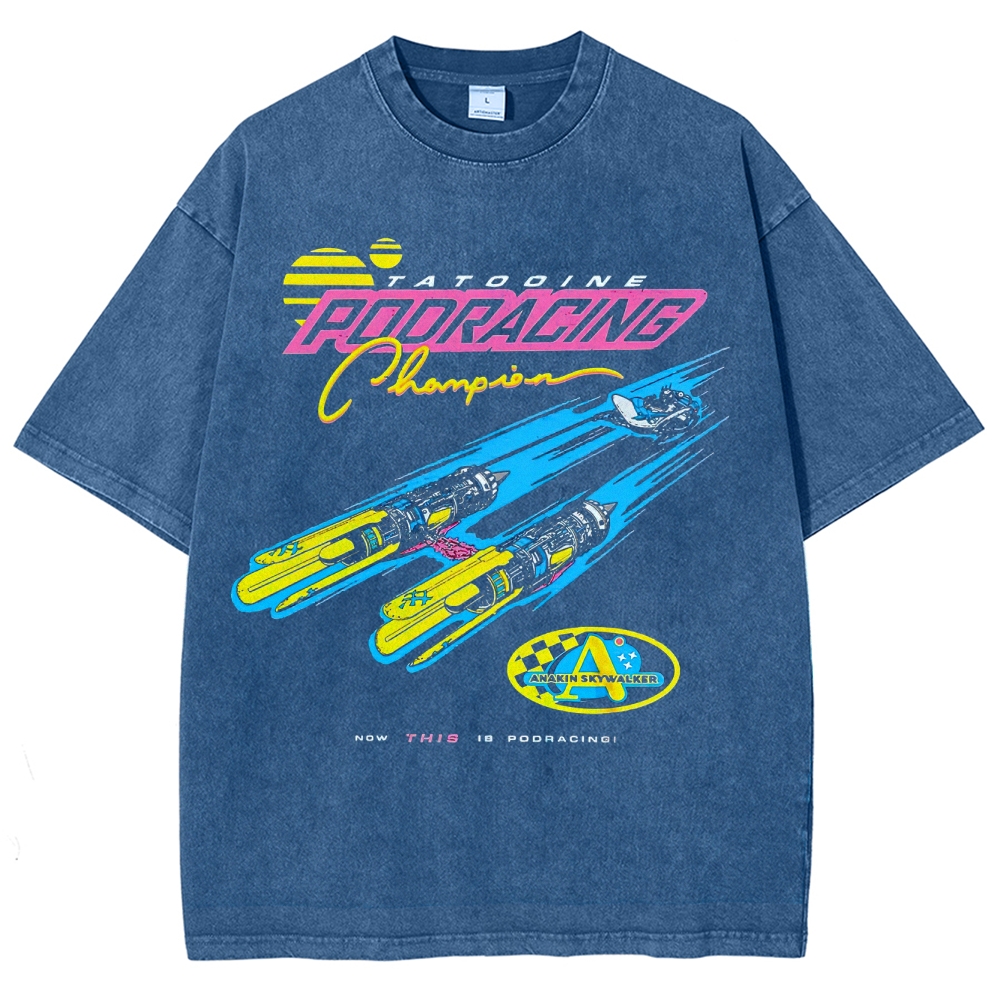 Retro "Tatooine Podracing Champion" Sci-Fi Racing Graphic Washed T-Shirt 