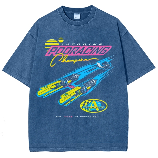 Retro "Tatooine Podracing Champion" Sci-Fi Racing Graphic Washed T-Shirt 