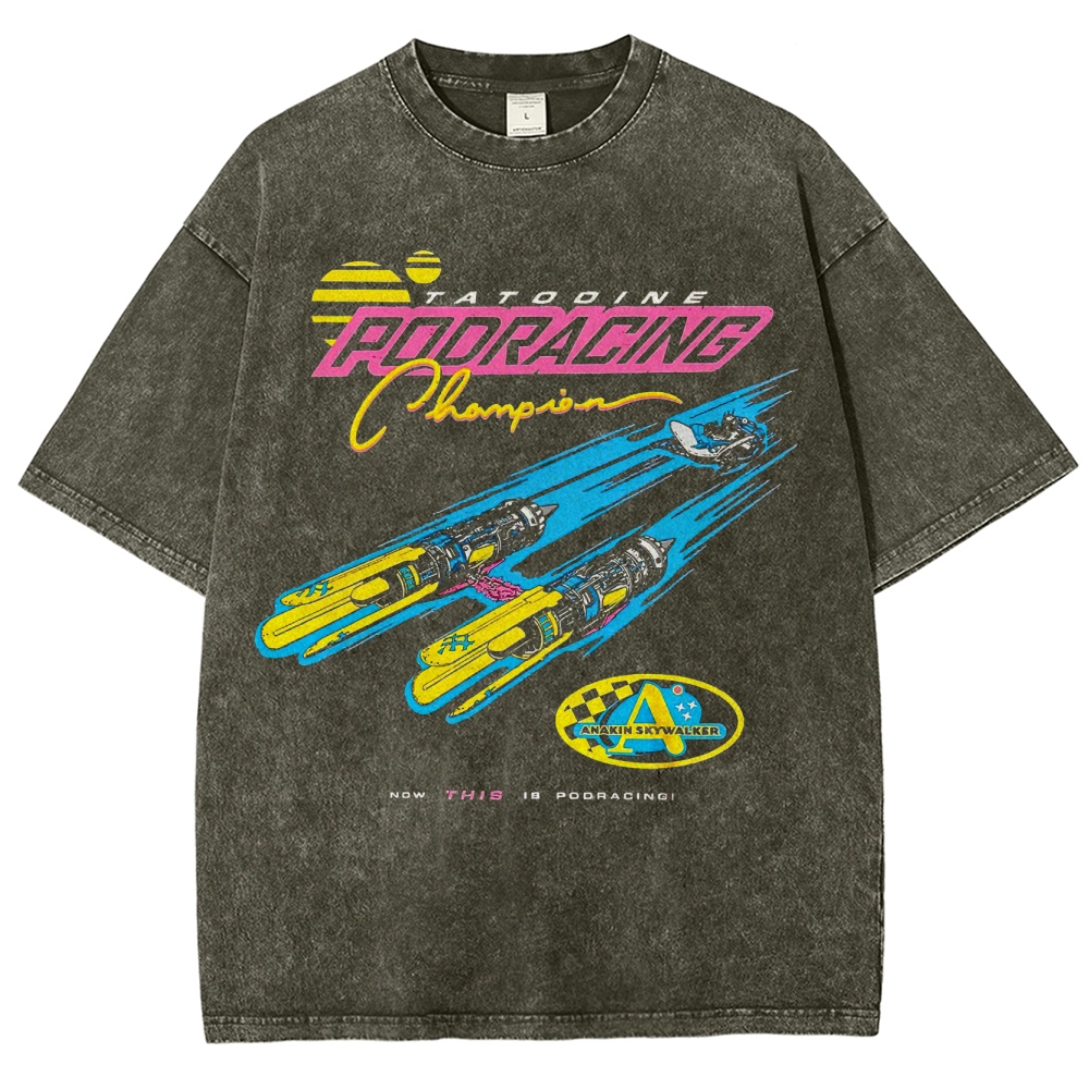 Retro "Tatooine Podracing Champion" Sci-Fi Racing Graphic Washed T-Shirt 