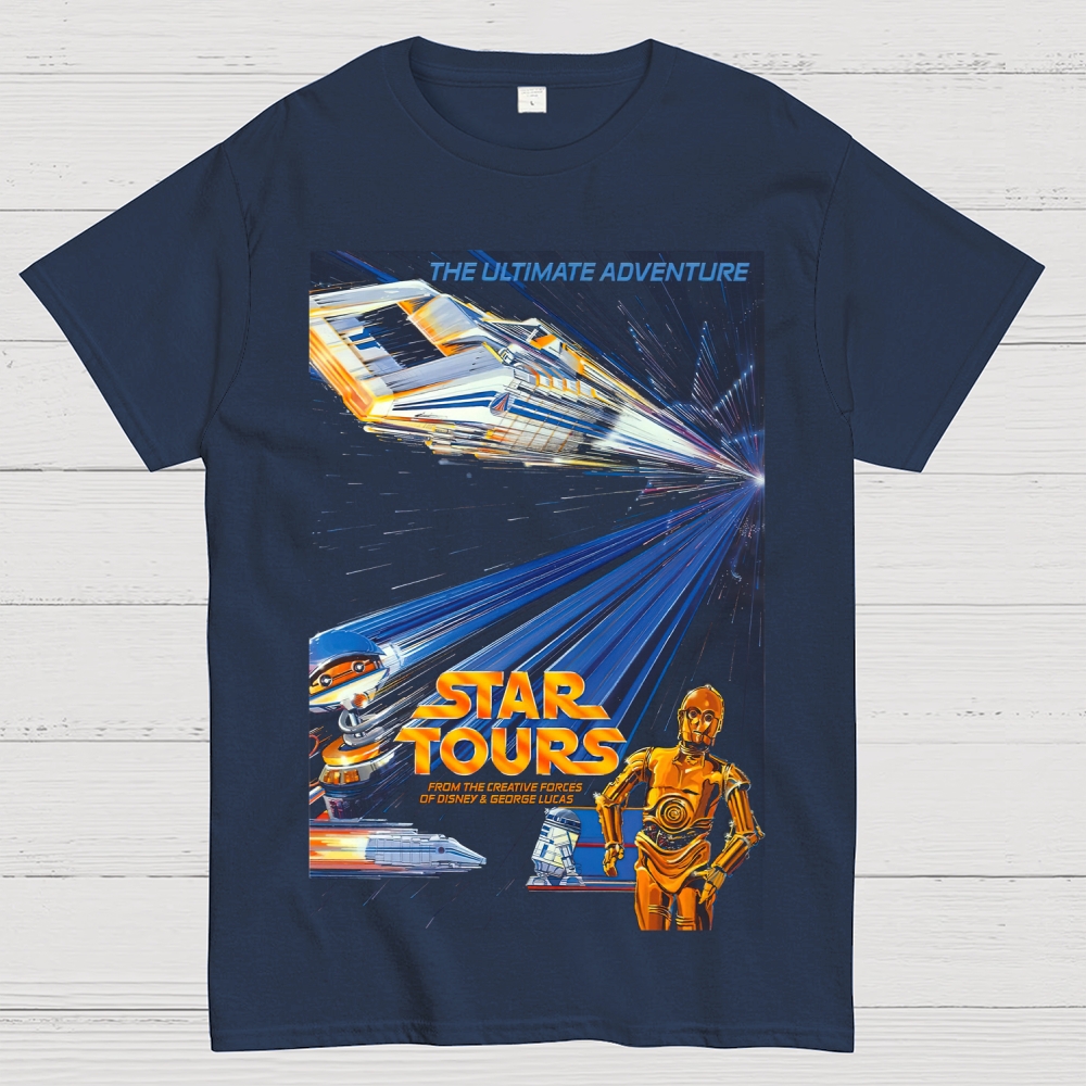 Retro "The Ultimate Adventure Star Tours" Sci-Fi Ride Graphic Cotton T-shirt
