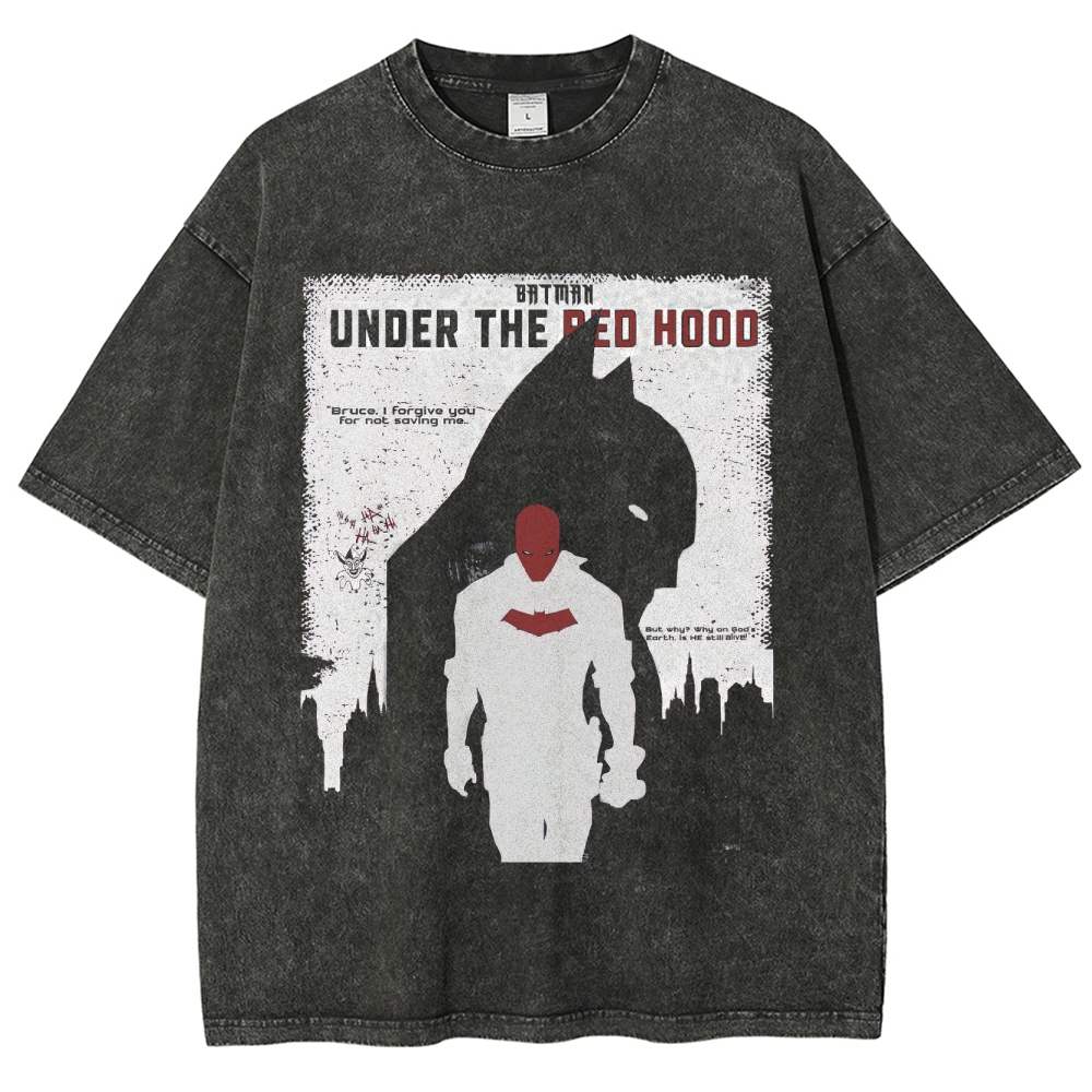 Retro "Under the Red Hood" Silhouette & City Graphic Washed T-Shirt