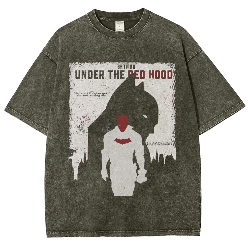 Retro "Under the Red Hood" Silhouette & City Graphic Washed T-Shirt