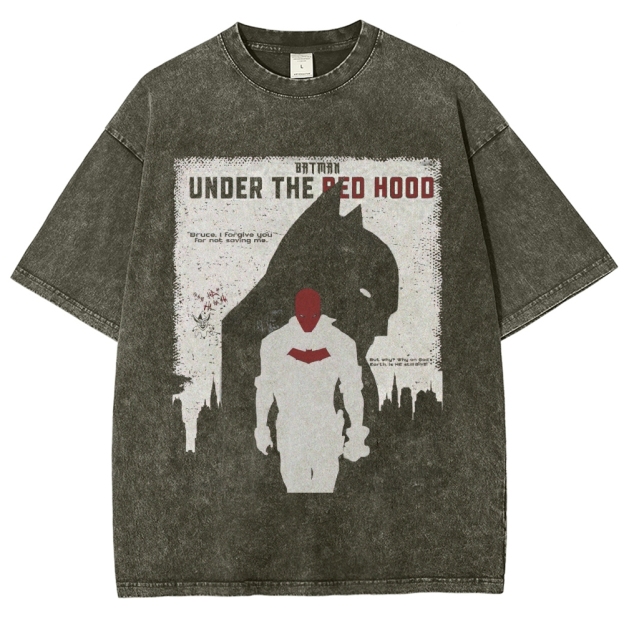 Retro "Under the Red Hood" Silhouette & City Graphic Washed T-Shirt