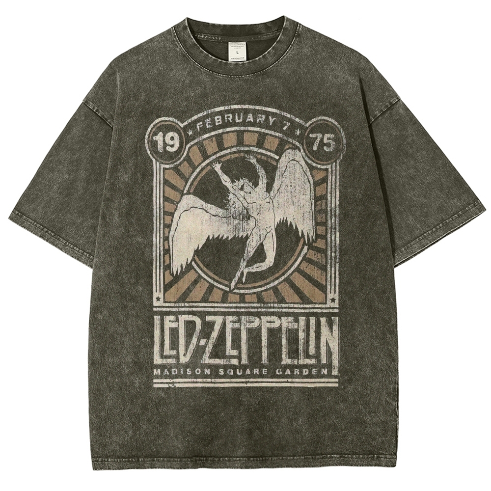Retro "February 19 75 Madison Square Garden" Winged Figure Graphic Washed T-Shirt