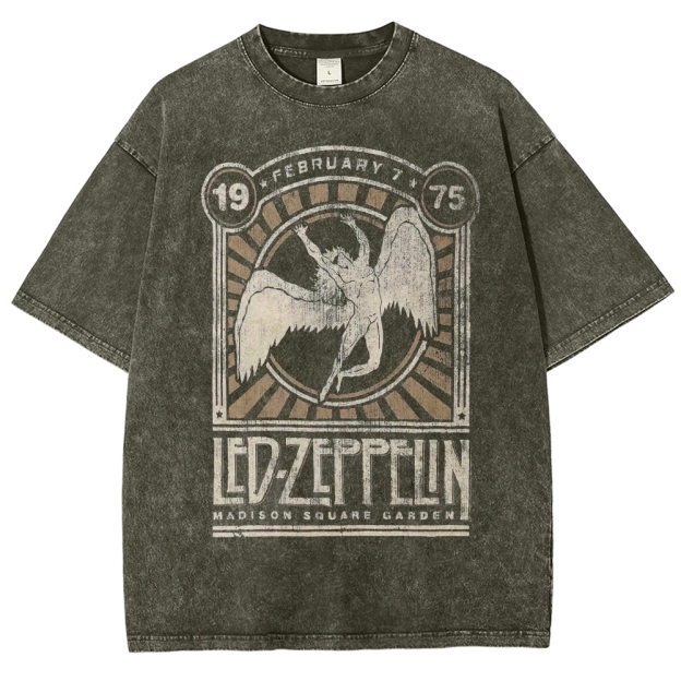 Retro "February 19 75 Madison Square Garden" Winged Figure Graphic Washed T-Shirt