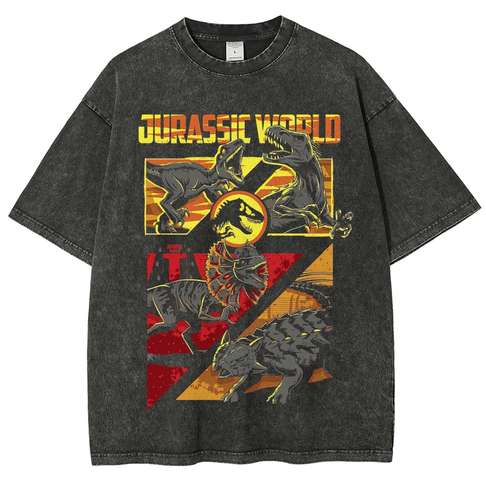Retro "Dinosaur Battle" Bold Graphic Washed T-Shirt