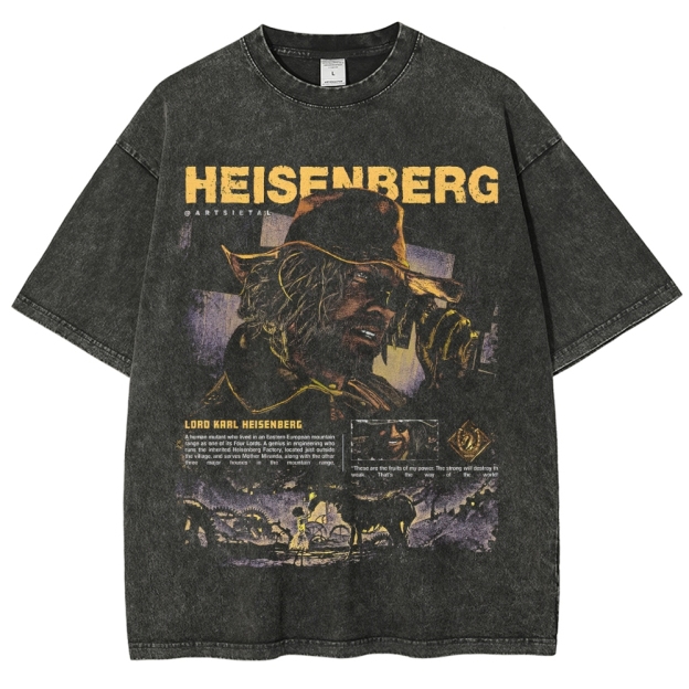 Retro "Heisenberg" Western-Style Character Graphic Washed T-Shirt