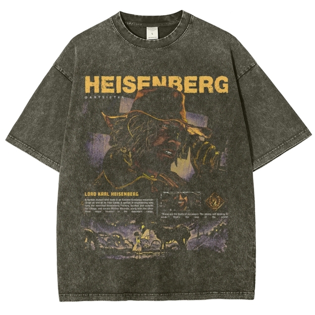 Retro "Heisenberg" Western-Style Character Graphic Washed T-Shirt