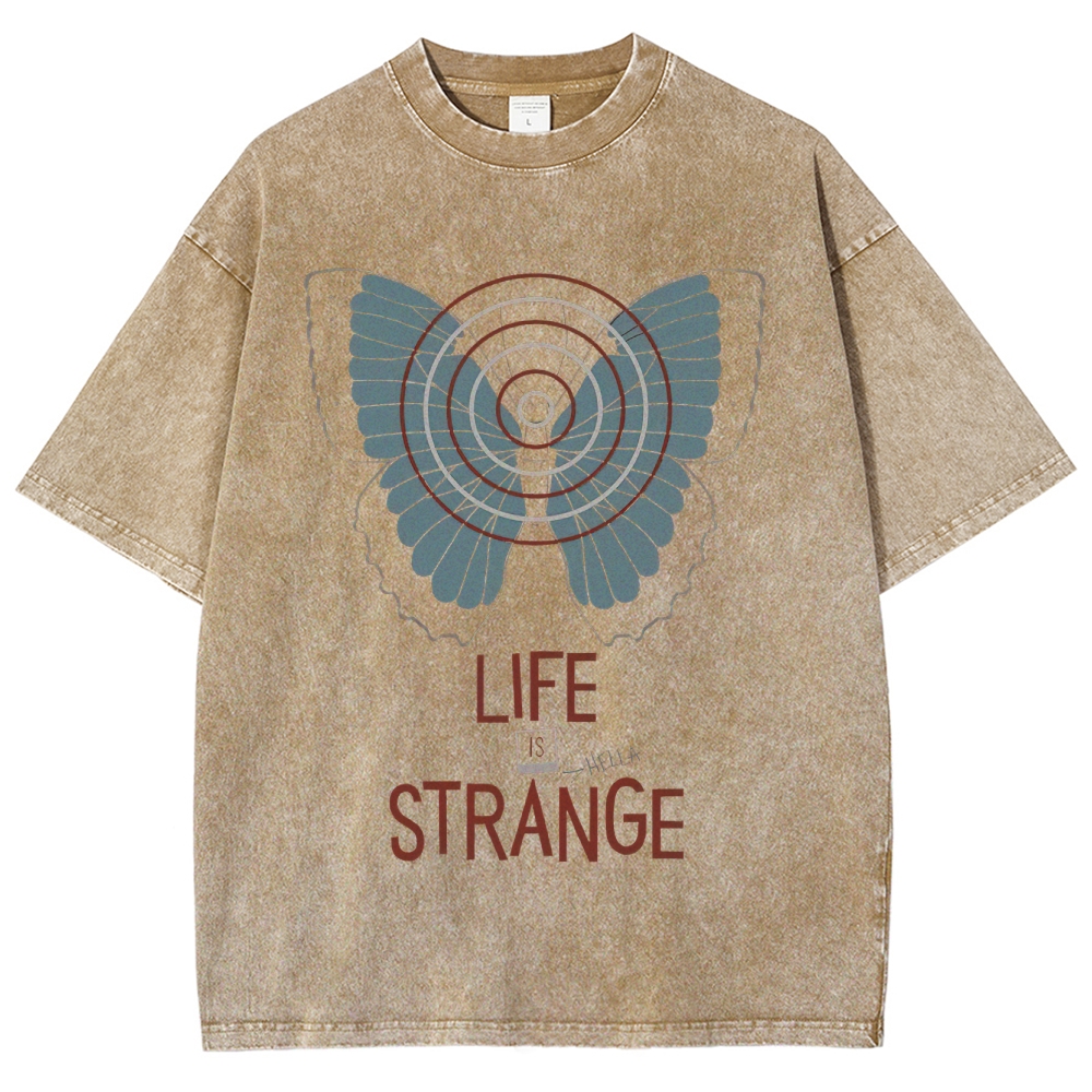 Retro "Life Is Strange" Butterfly & Radar Graphic Washed T-Shirt
