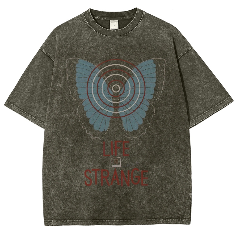 Retro "Life Is Strange" Butterfly & Radar Graphic Washed T-Shirt