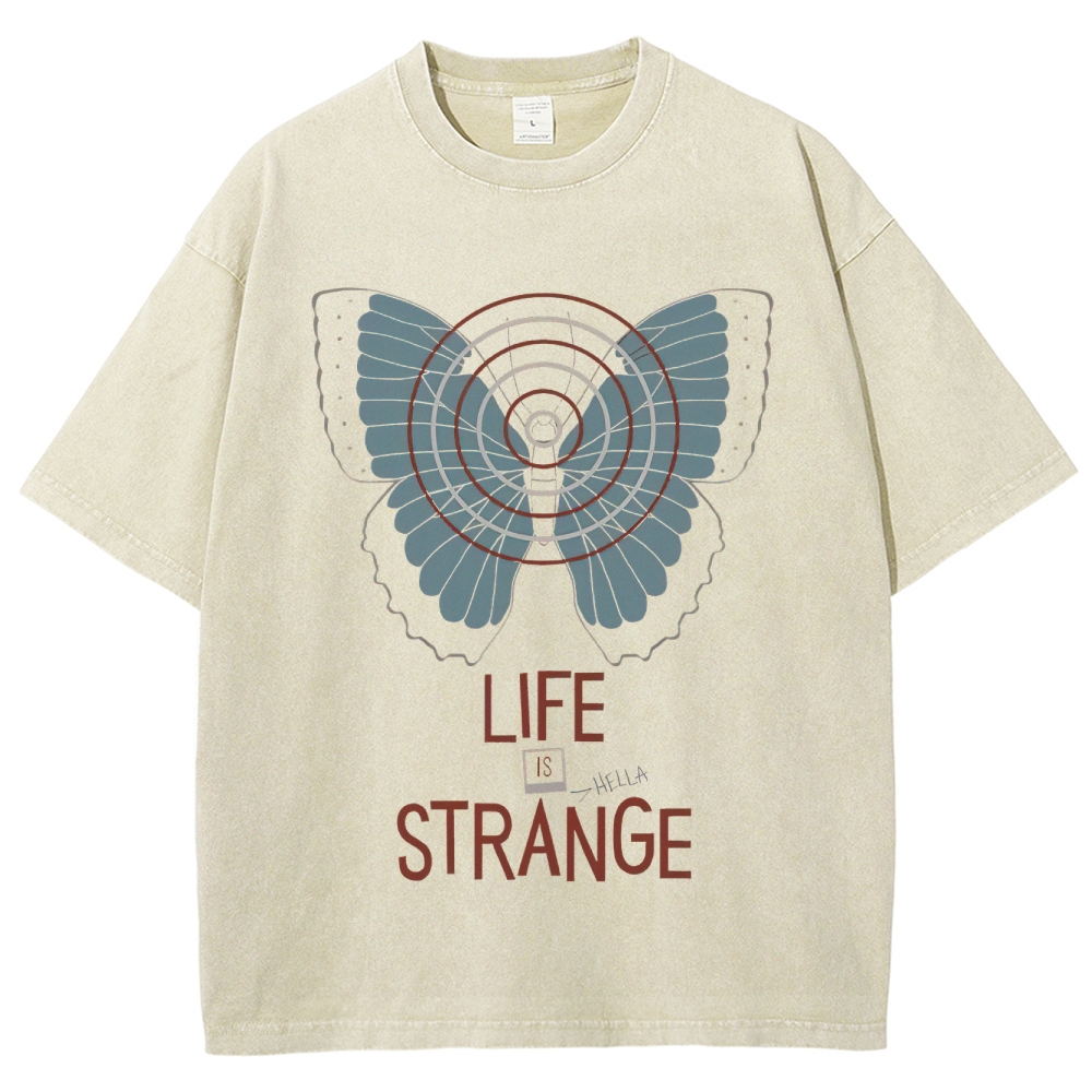 Retro "Life Is Strange" Butterfly & Radar Graphic Washed T-Shirt