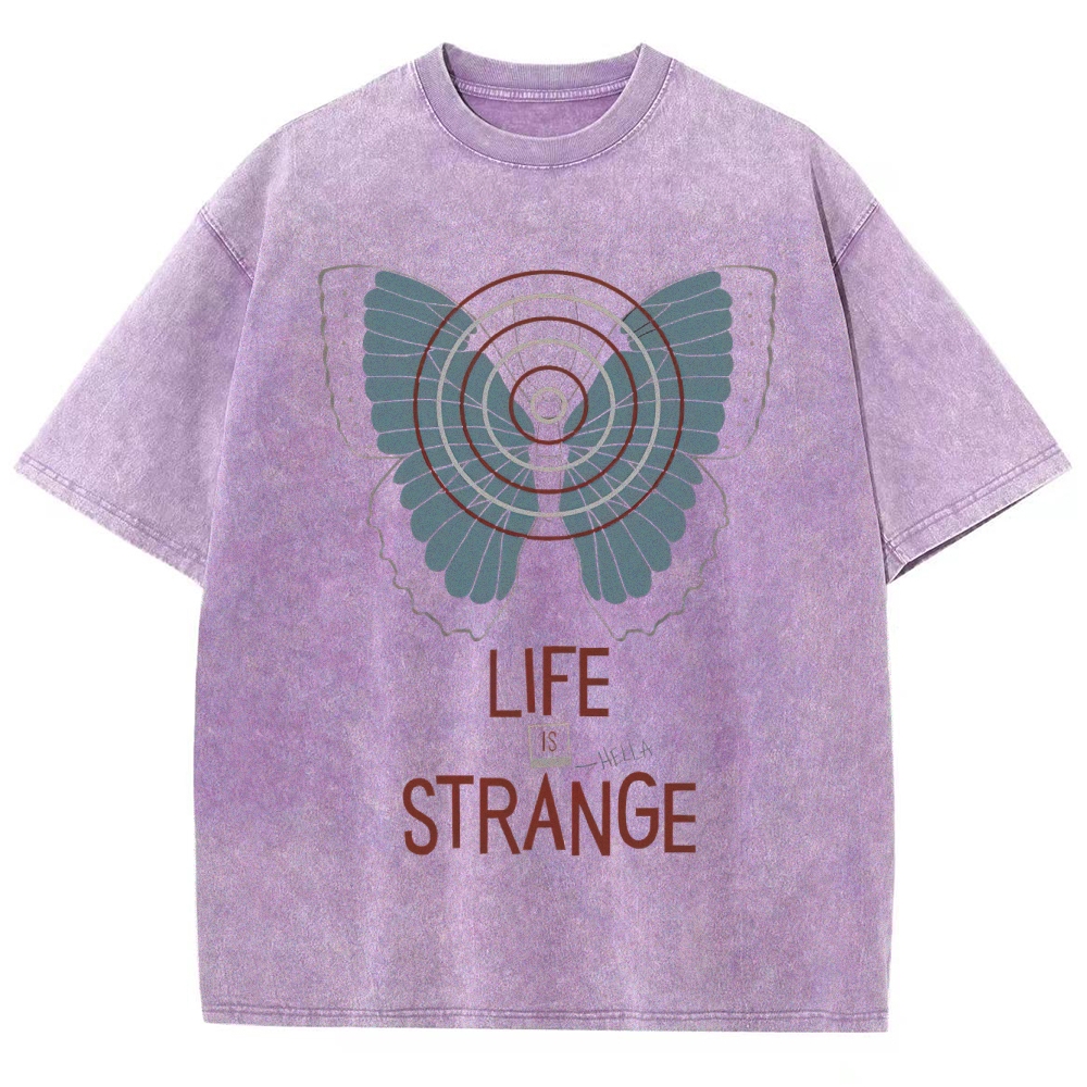 Retro "Life Is Strange" Butterfly & Radar Graphic Washed T-Shirt