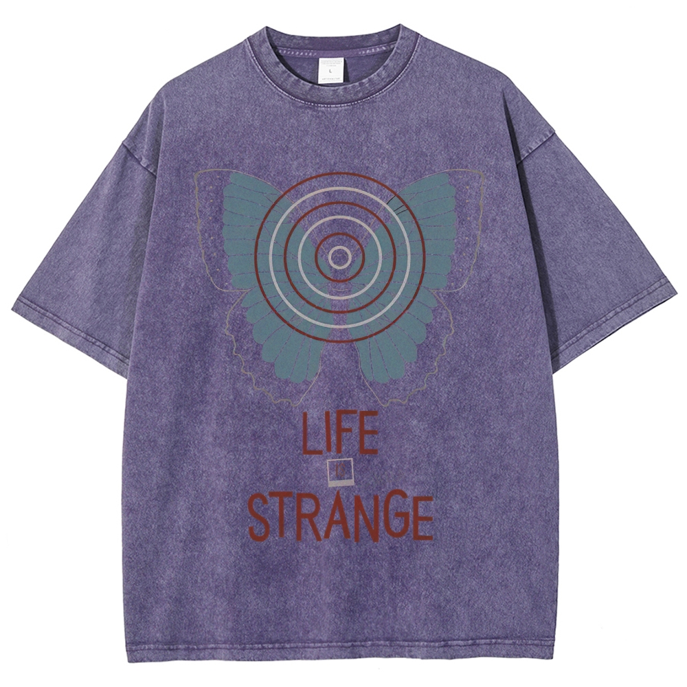 Retro "Life Is Strange" Butterfly & Radar Graphic Washed T-Shirt