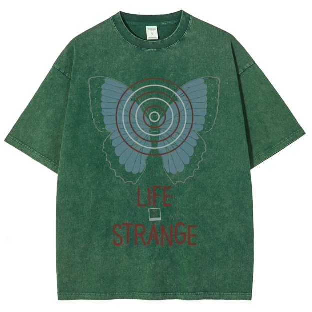 Retro "Life Is Strange" Butterfly & Radar Graphic Washed T-Shirt