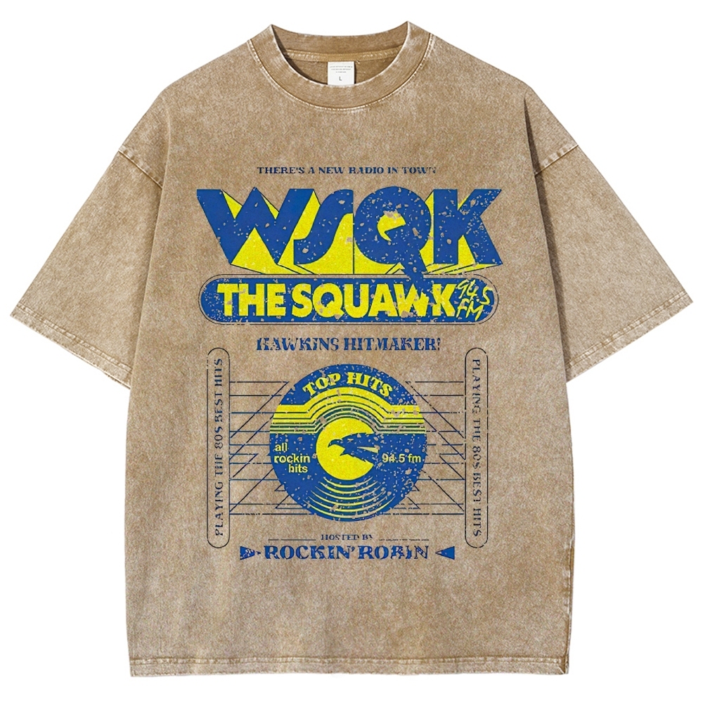 Retro "WSQK The Squawk" Vintage Radio Station Graphic Washed T-Shirt