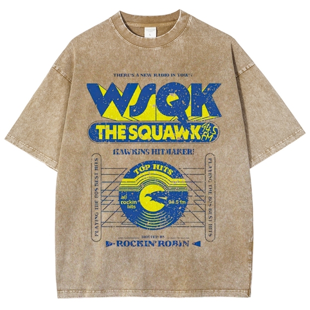 Retro "WSQK The Squawk" Vintage Radio Station Graphic Washed T-Shirt