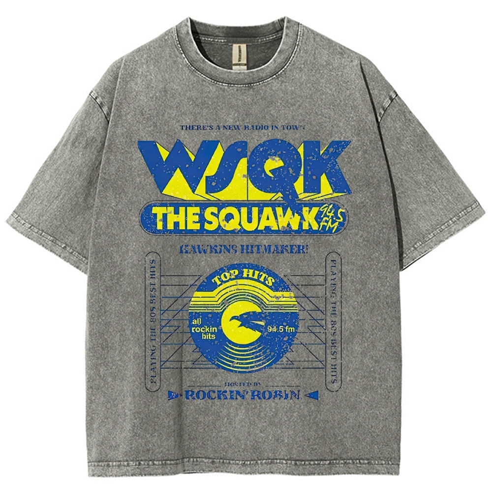 Retro "WSQK The Squawk" Vintage Radio Station Graphic Washed T-Shirt