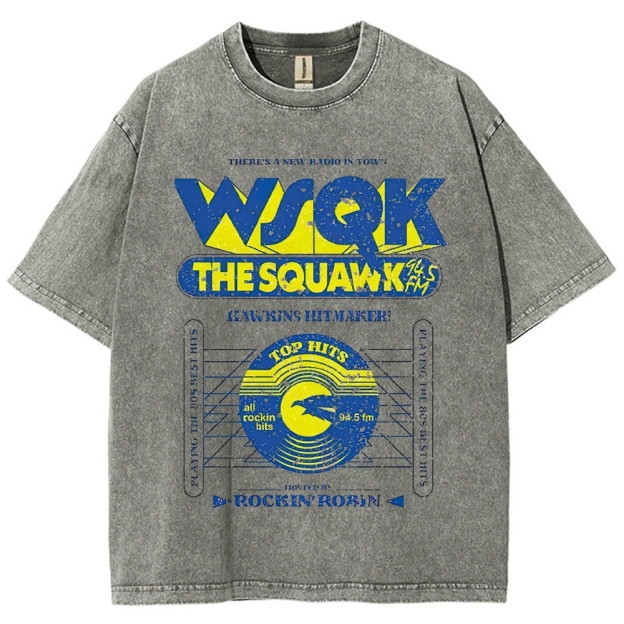 Retro "WSQK The Squawk" Vintage Radio Station Graphic Washed T-Shirt