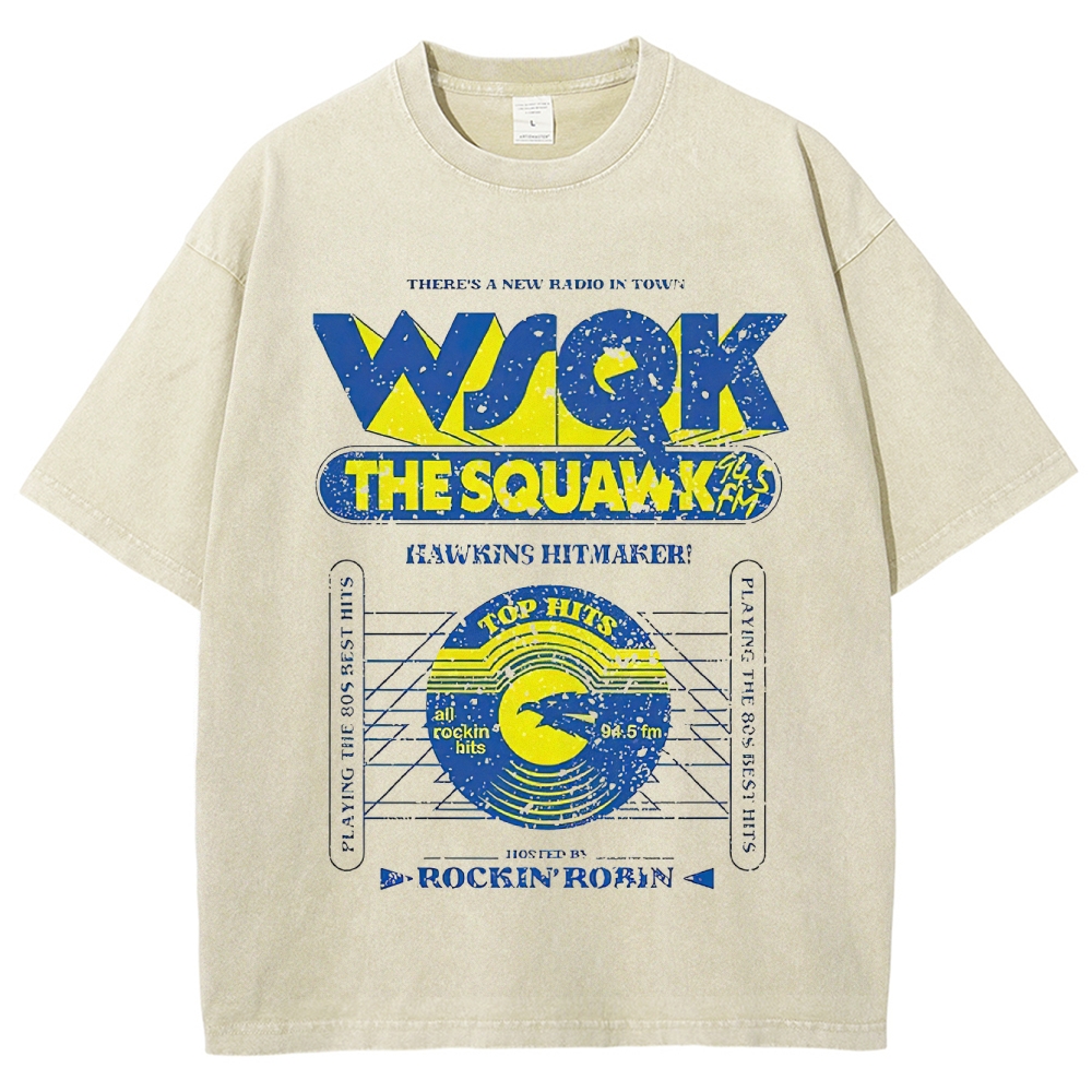 Retro "WSQK The Squawk" Vintage Radio Station Graphic Washed T-Shirt