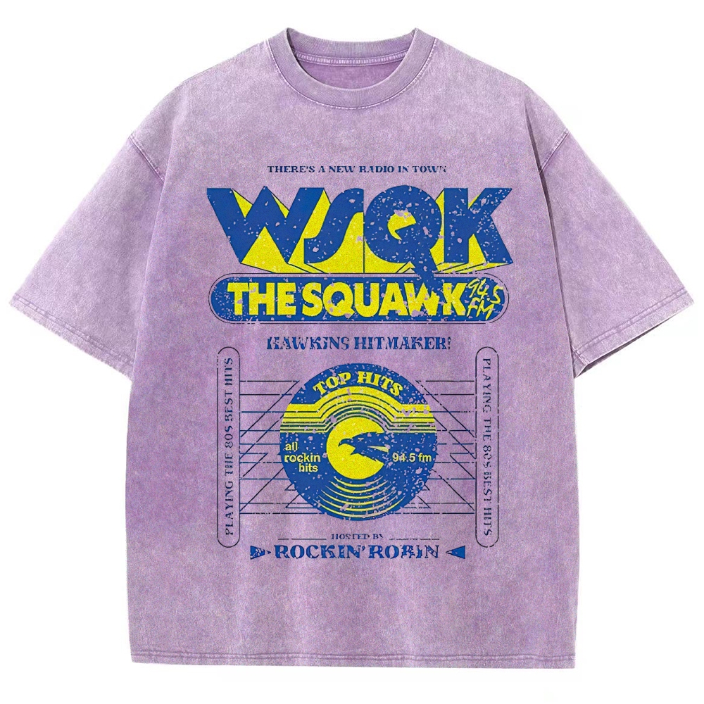 Retro "WSQK The Squawk" Vintage Radio Station Graphic Washed T-Shirt