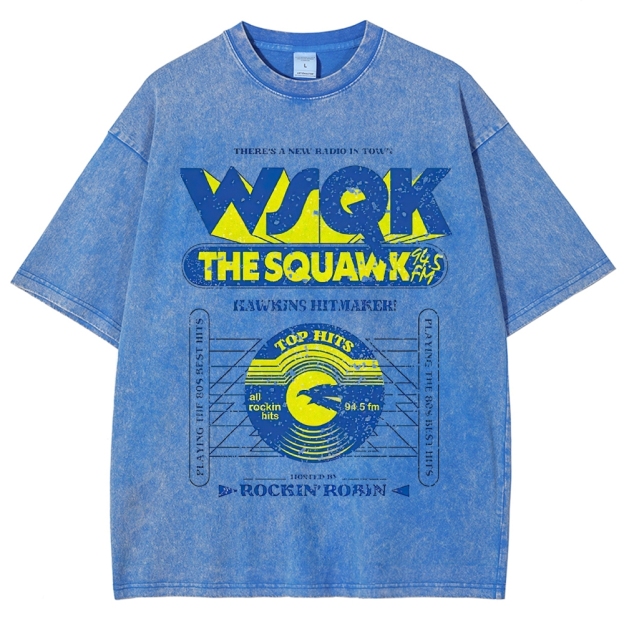Retro "WSQK The Squawk" Vintage Radio Station Graphic Washed T-Shirt