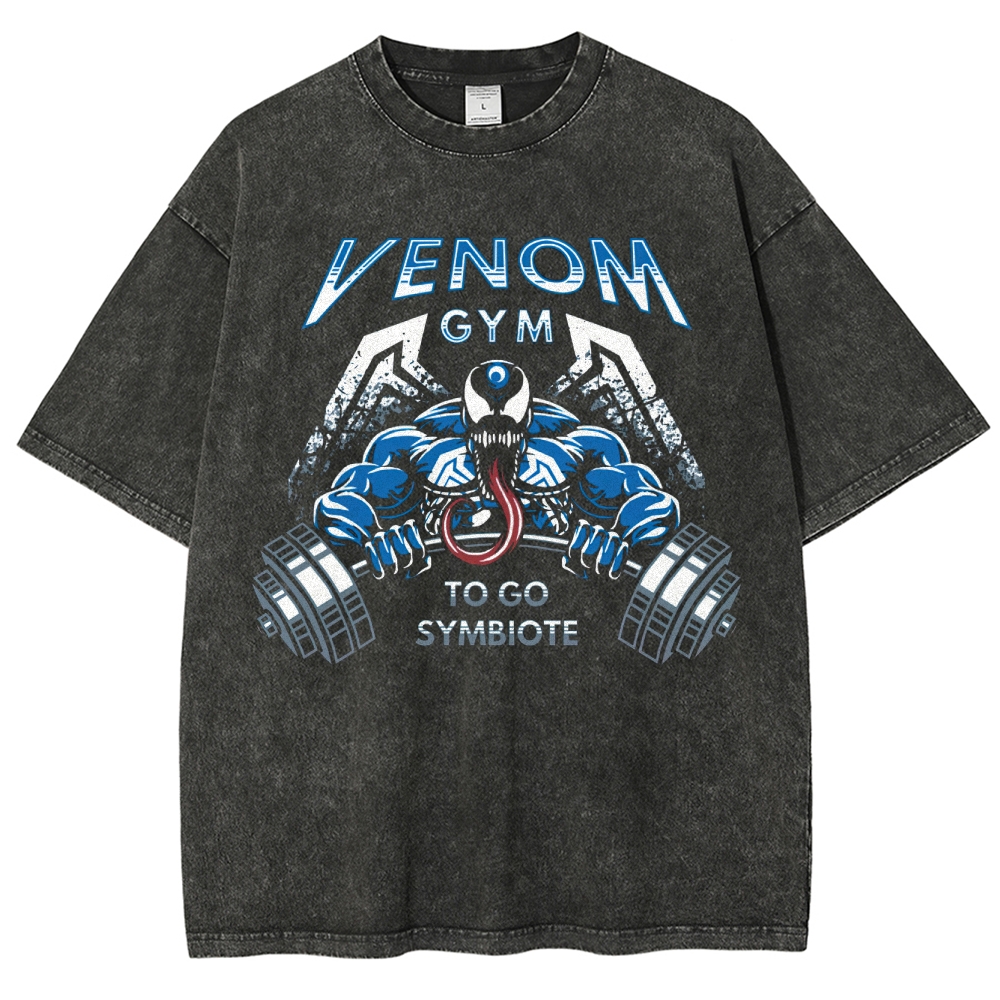 Retro "Venom Gym" Symbiote Workout Graphic Washed T-Shirt
