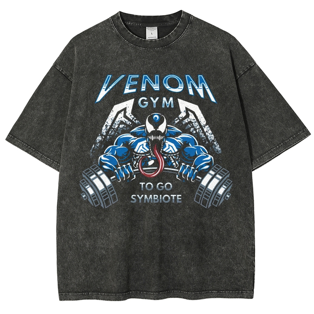 Retro "Venom Gym" Symbiote Workout Graphic Washed T-Shirt