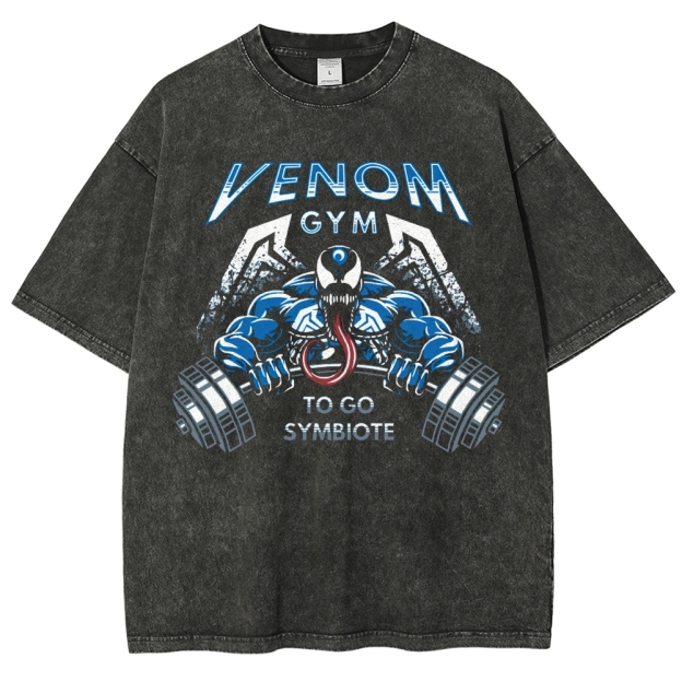 Retro "Venom Gym" Symbiote Workout Graphic Washed T-Shirt