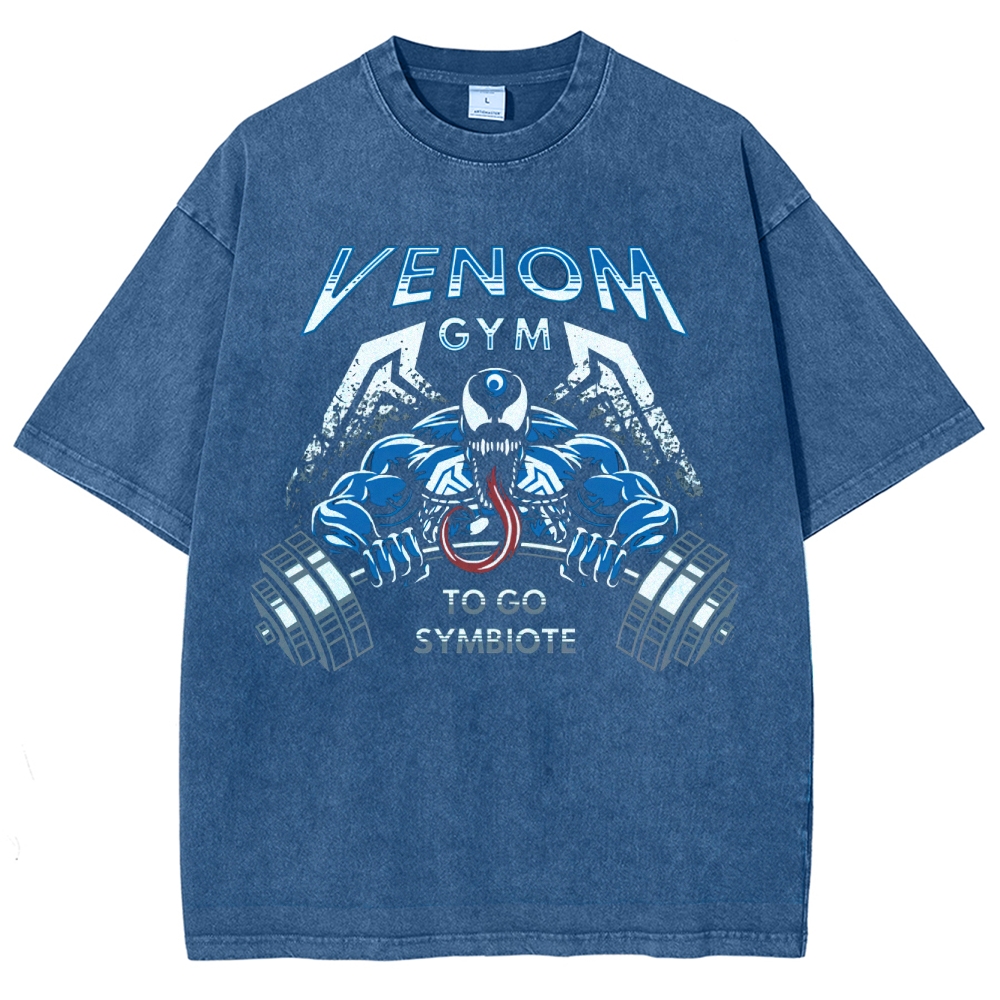 Retro "Venom Gym" Symbiote Workout Graphic Washed T-Shirt