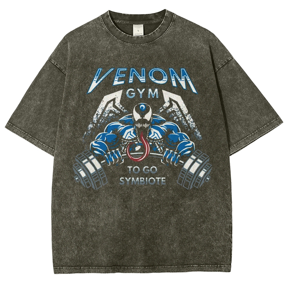 Retro "Venom Gym" Symbiote Workout Graphic Washed T-Shirt