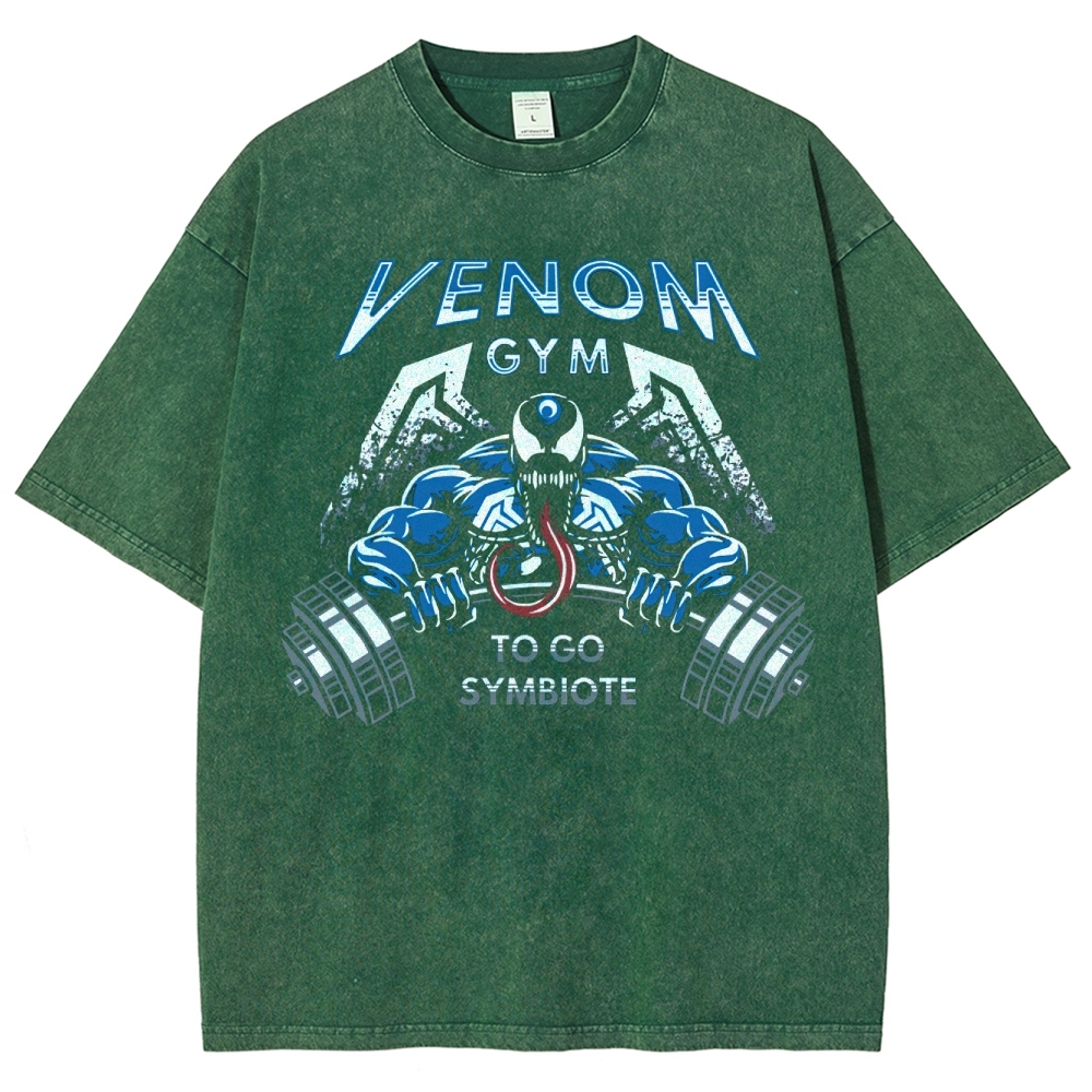 Retro "Venom Gym" Symbiote Workout Graphic Washed T-Shirt
