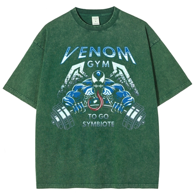 Retro "Venom Gym" Symbiote Workout Graphic Washed T-Shirt